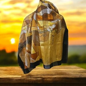 Vintage Picasso Scarf Gold Black Tones Silky.  Abstract Design Versatile Piece